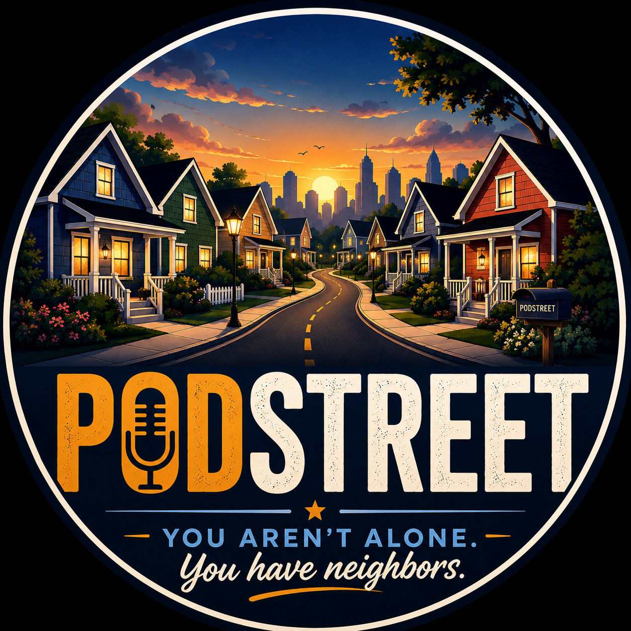 PodStreet neighborhood at sunset — You aren’t alone. You have neighbors.