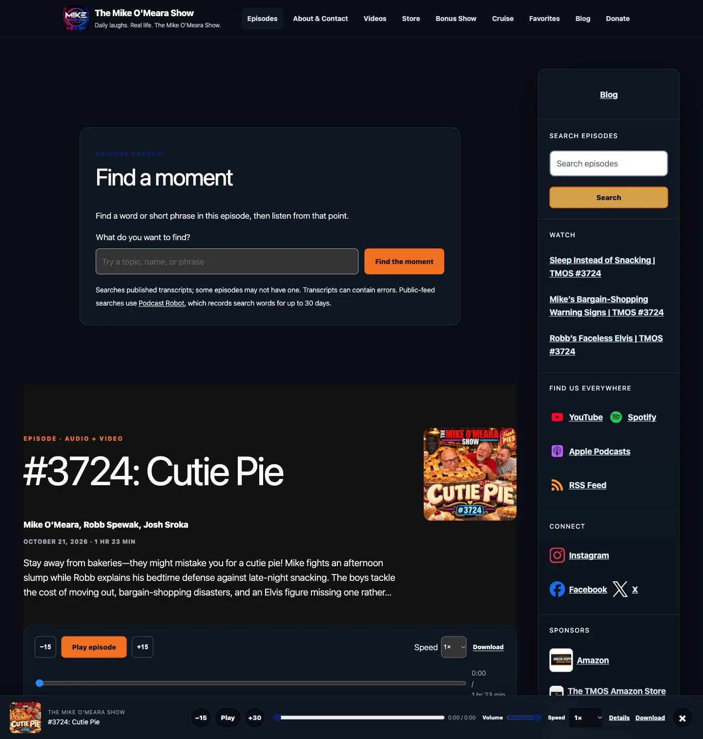 A real PodStreet episode page with artwork and an audio player